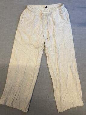 Illusory Cream Wide Leg Linen Blend Drawstring Pants Size M